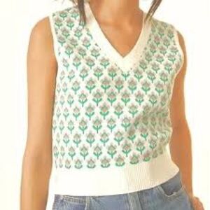 Maeve Knit Sweater Vest – Green & Pink Floral Pattern – Size XS